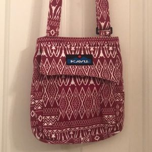 A Pink and White Print Kavu Purse Across